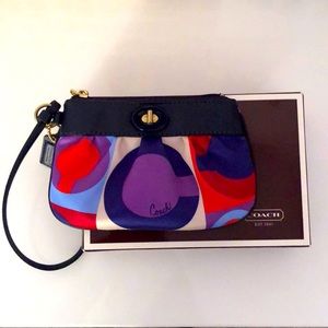 Coach Blue Multi Signature Satin Op Art Wrislet Wallet